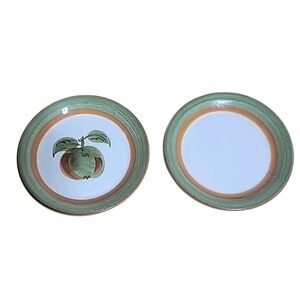 Stangl Pottery Hand Painted Apple Fruit Dessert Bread Plates Set of 2 Green MCM